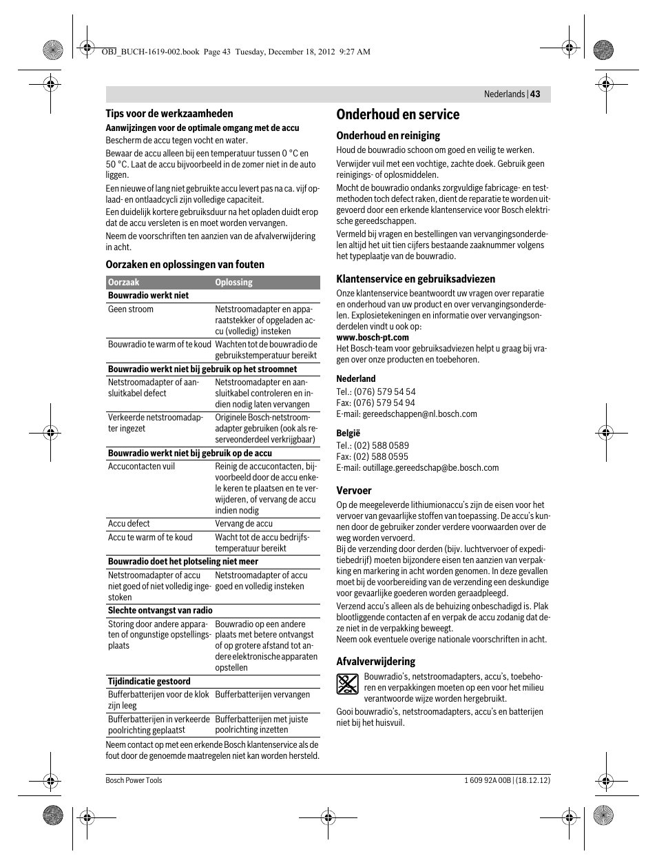 Onderhoud en service | Bosch GML 10,8 V-LI Professional User Manual | Page 43 / 155