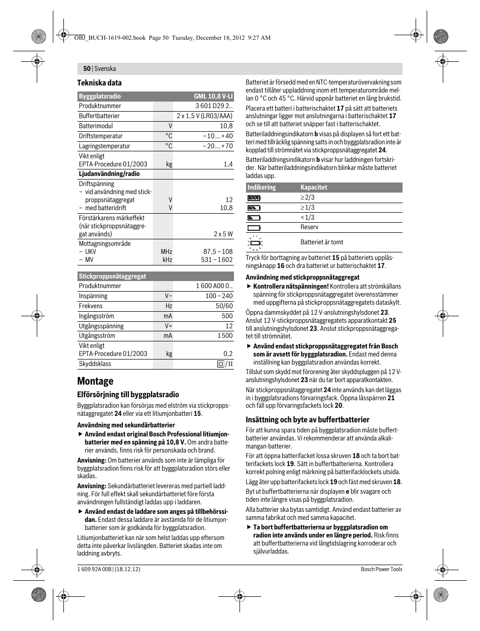 Montage | Bosch GML 10,8 V-LI Professional User Manual | Page 50 / 155