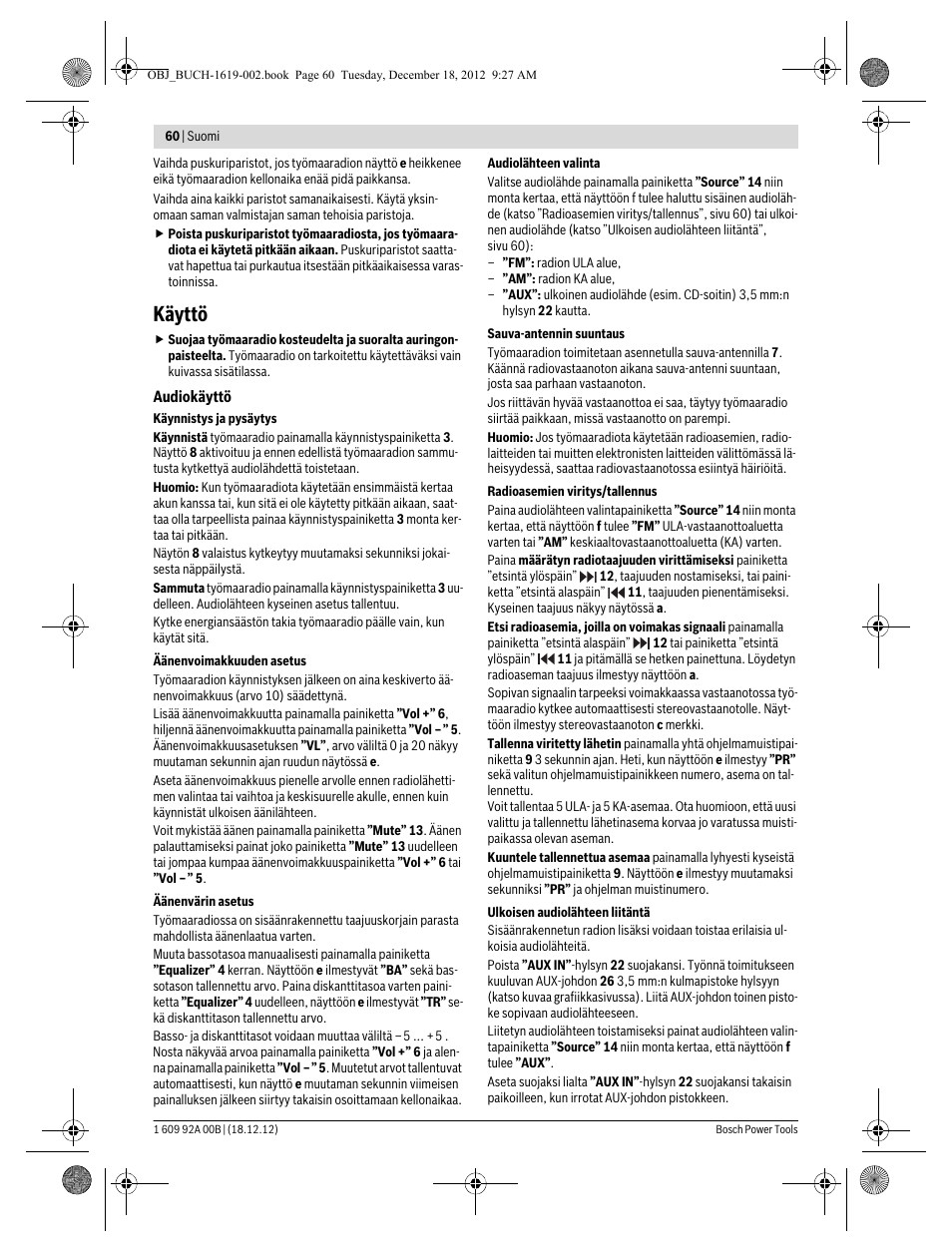Käyttö | Bosch GML 10,8 V-LI Professional User Manual | Page 60 / 155