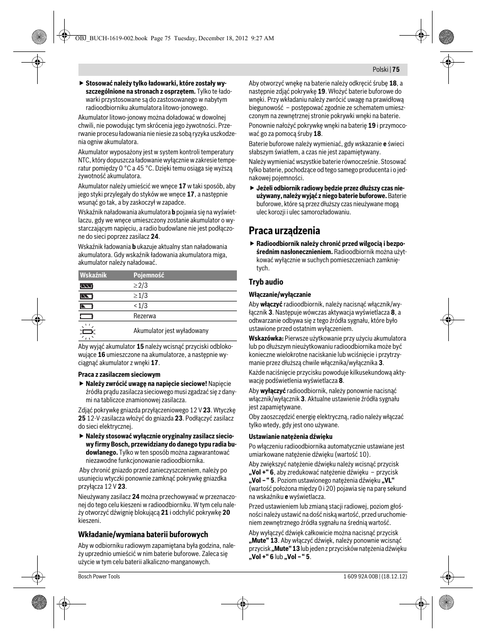 Praca urządzenia | Bosch GML 10,8 V-LI Professional User Manual | Page 75 / 155