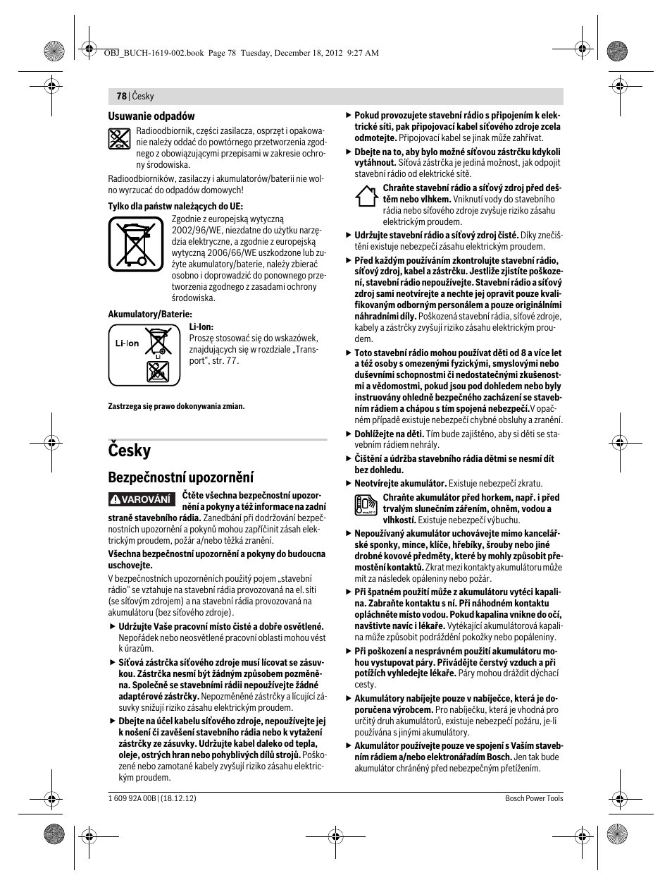 Česky, Bezpečnostní upozornění | Bosch GML 10,8 V-LI Professional User Manual | Page 78 / 155