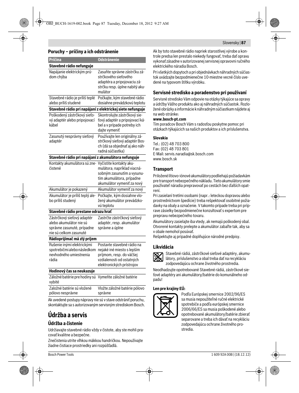 Údržba a servis | Bosch GML 10,8 V-LI Professional User Manual | Page 87 / 155