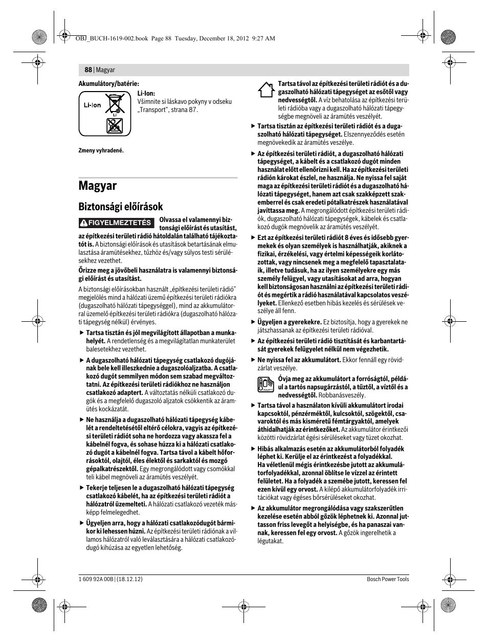 Magyar, Biztonsági előírások | Bosch GML 10,8 V-LI Professional User Manual | Page 88 / 155