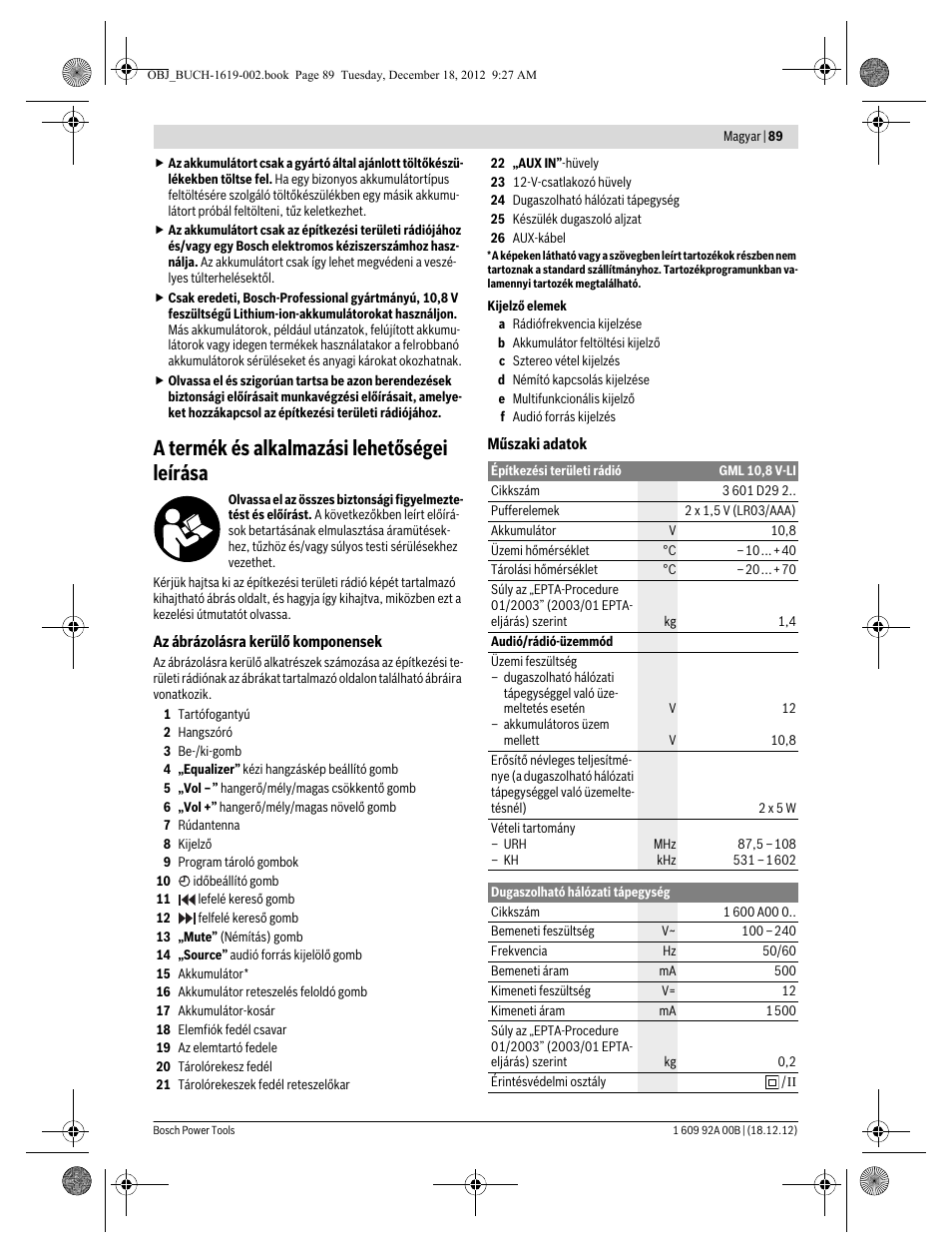 A termék és alkalmazási lehetőségei leírása | Bosch GML 10,8 V-LI Professional User Manual | Page 89 / 155
