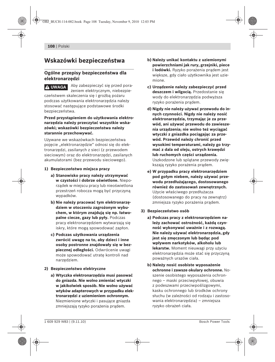 Wskazówki bezpieczeństwa | Bosch GDB 2500 WE Professional User Manual | Page 108 / 270