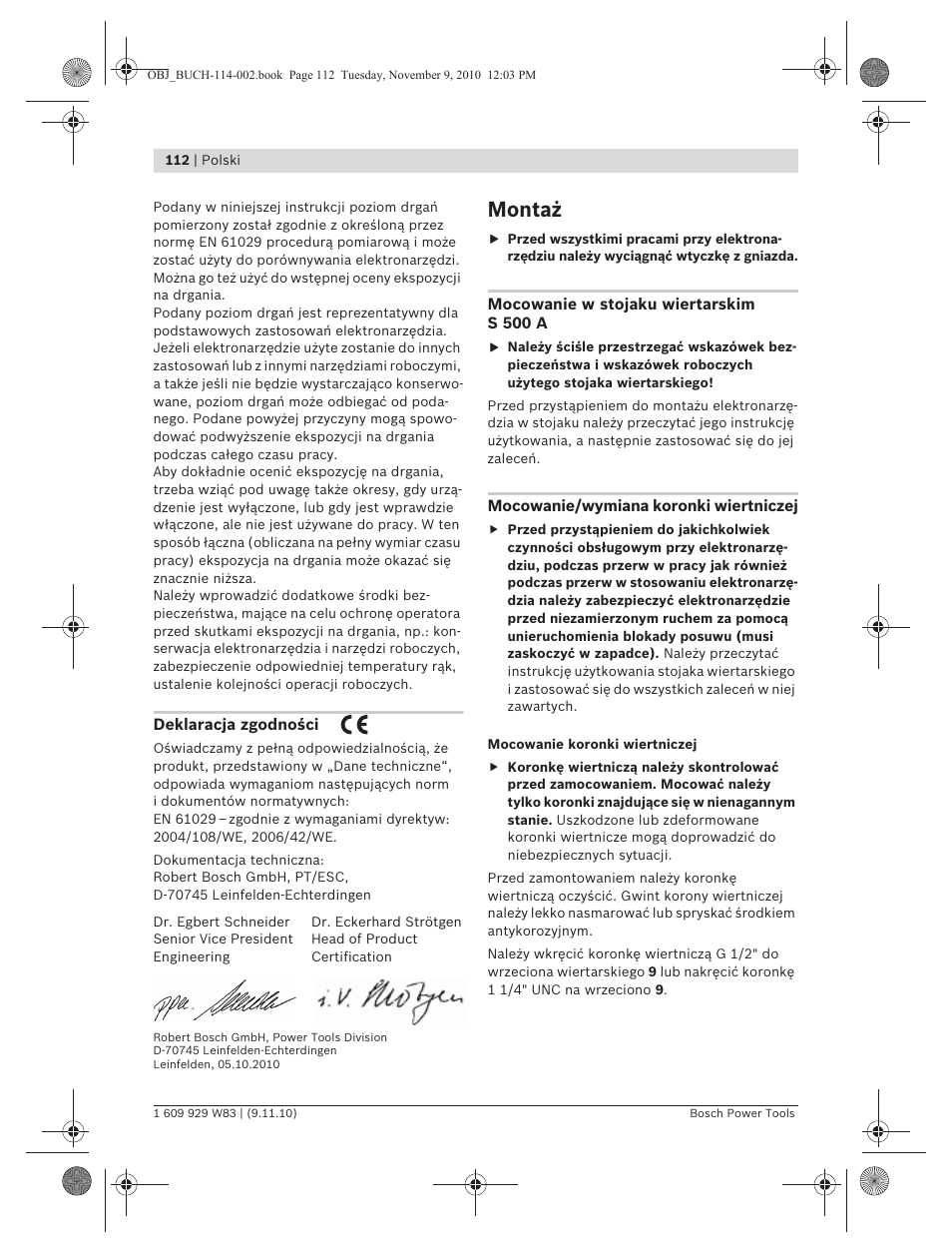 Montaż | Bosch GDB 2500 WE Professional User Manual | Page 112 / 270