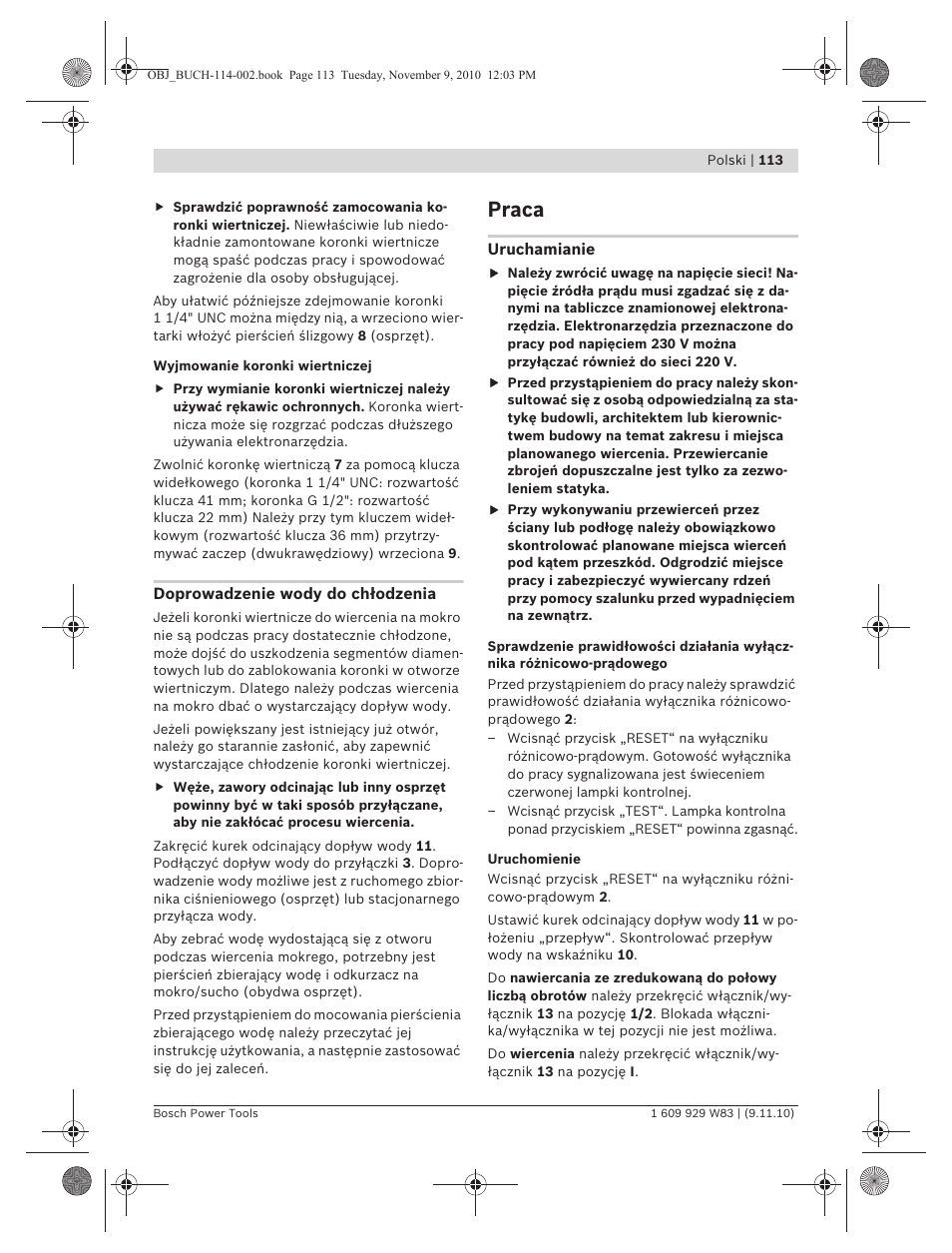 Praca | Bosch GDB 2500 WE Professional User Manual | Page 113 / 270