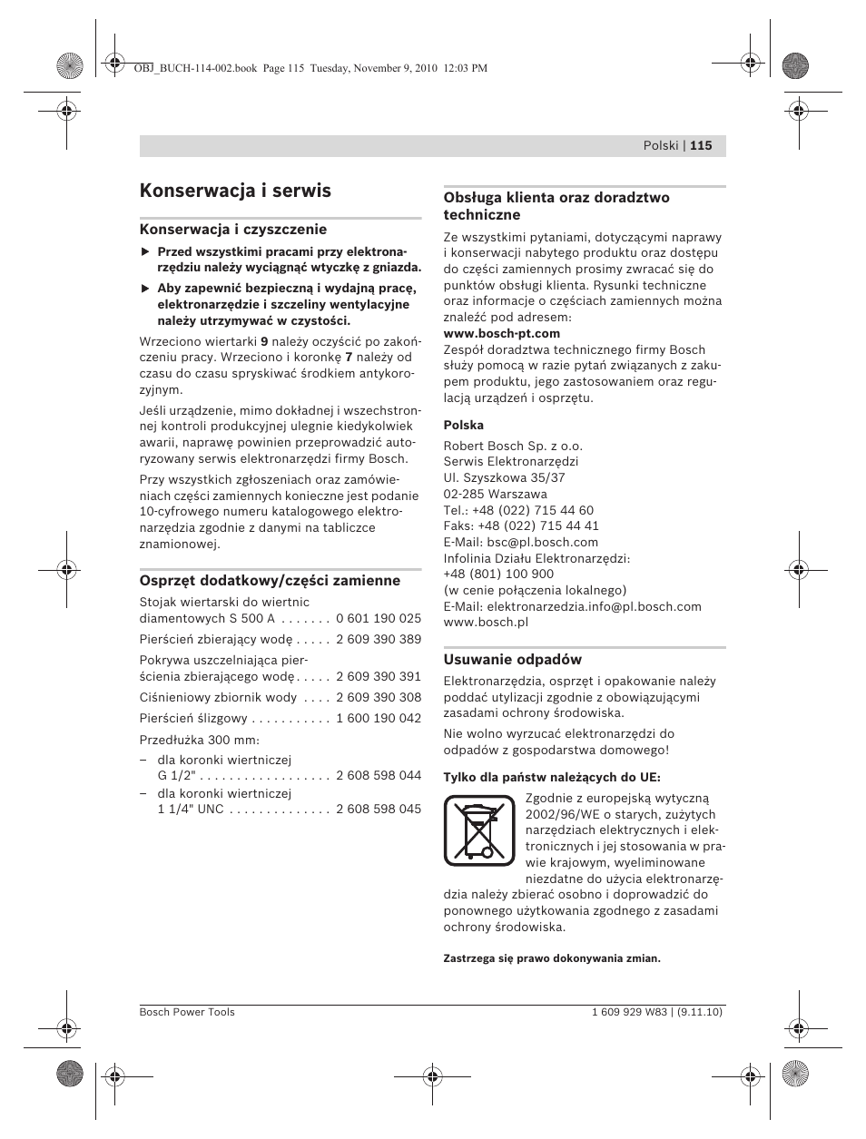 Konserwacja i serwis | Bosch GDB 2500 WE Professional User Manual | Page 115 / 270