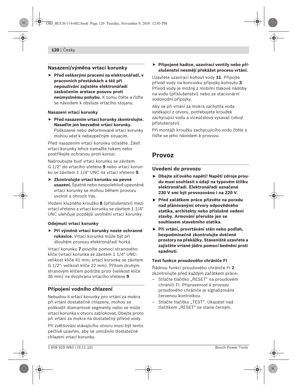 Provoz | Bosch GDB 2500 WE Professional User Manual | Page 120 / 270