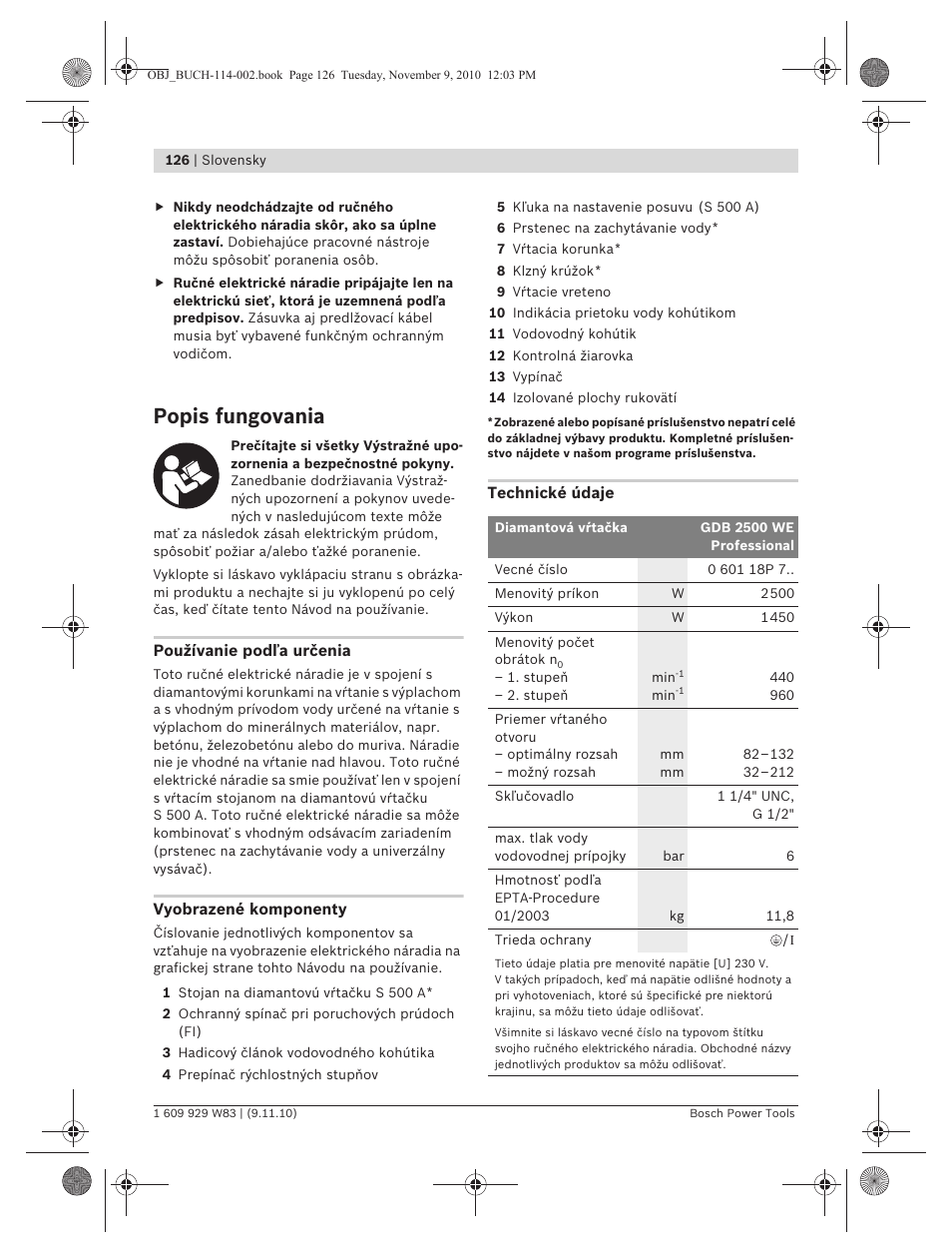 Popis fungovania | Bosch GDB 2500 WE Professional User Manual | Page 126 / 270