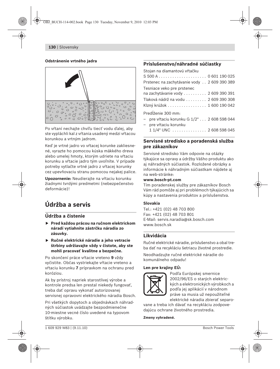 Údržba a servis | Bosch GDB 2500 WE Professional User Manual | Page 130 / 270