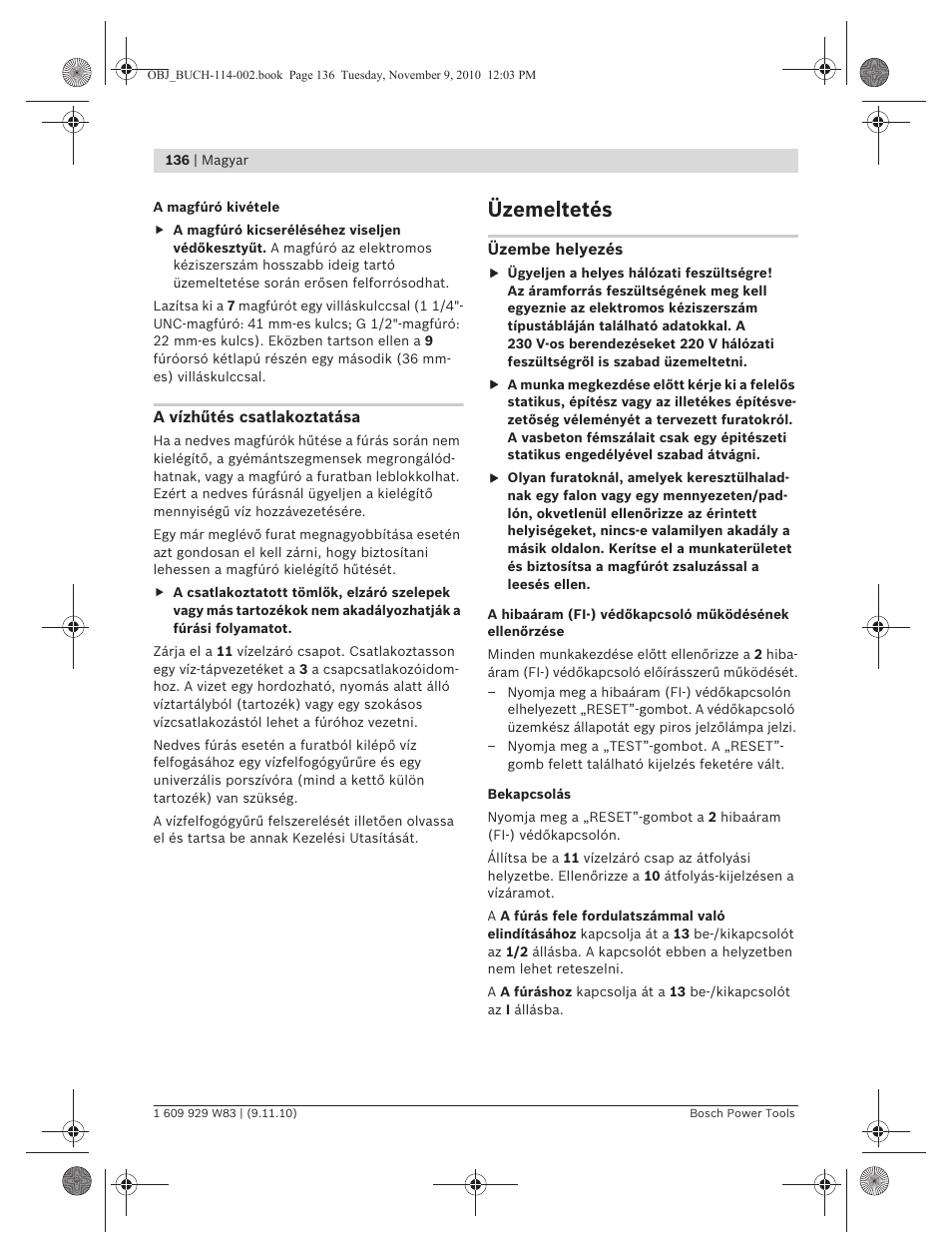 Üzemeltetés | Bosch GDB 2500 WE Professional User Manual | Page 136 / 270