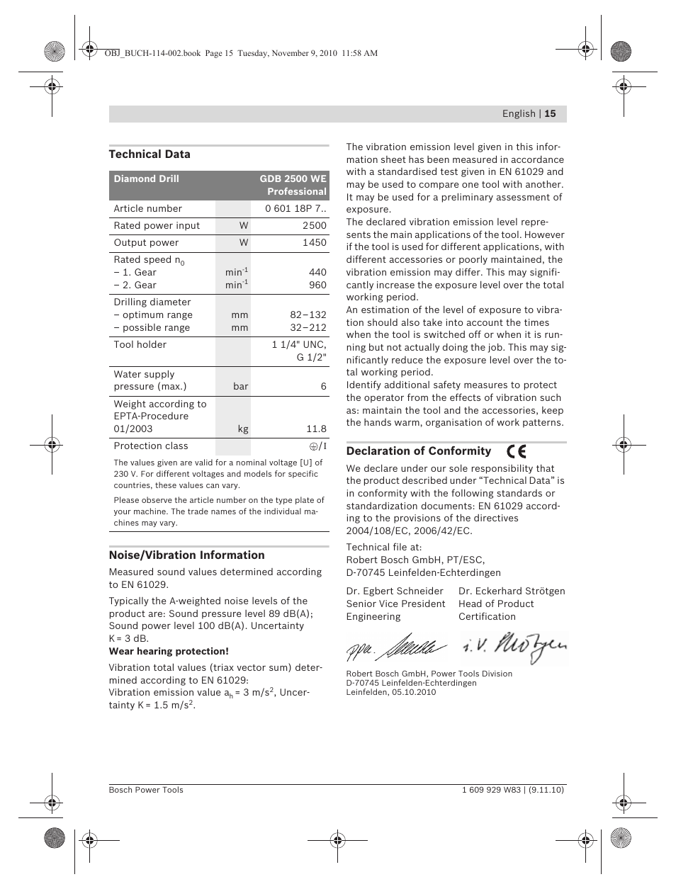 Bosch GDB 2500 WE Professional User Manual | Page 15 / 270
