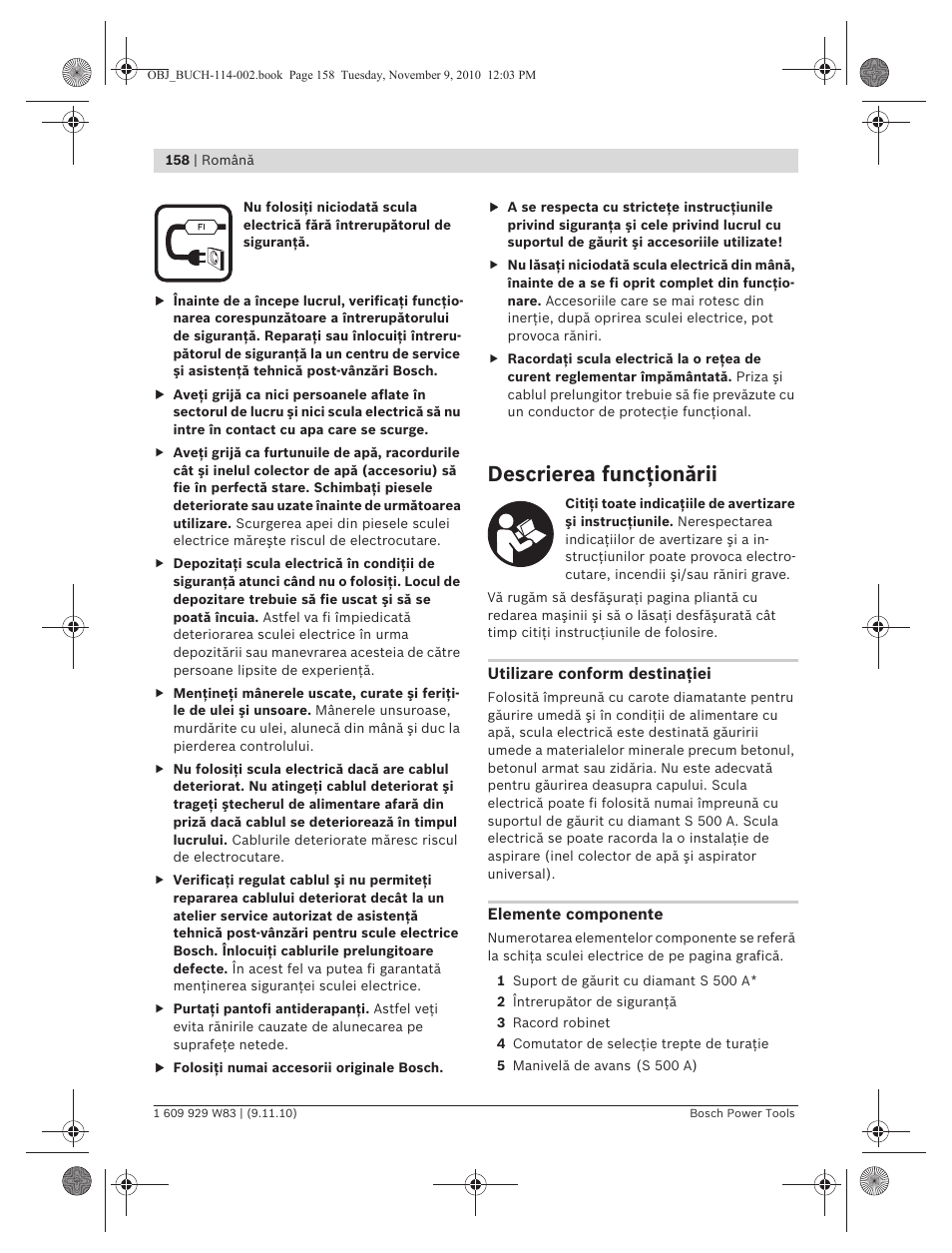 Descrierea funcţionării | Bosch GDB 2500 WE Professional User Manual | Page 158 / 270