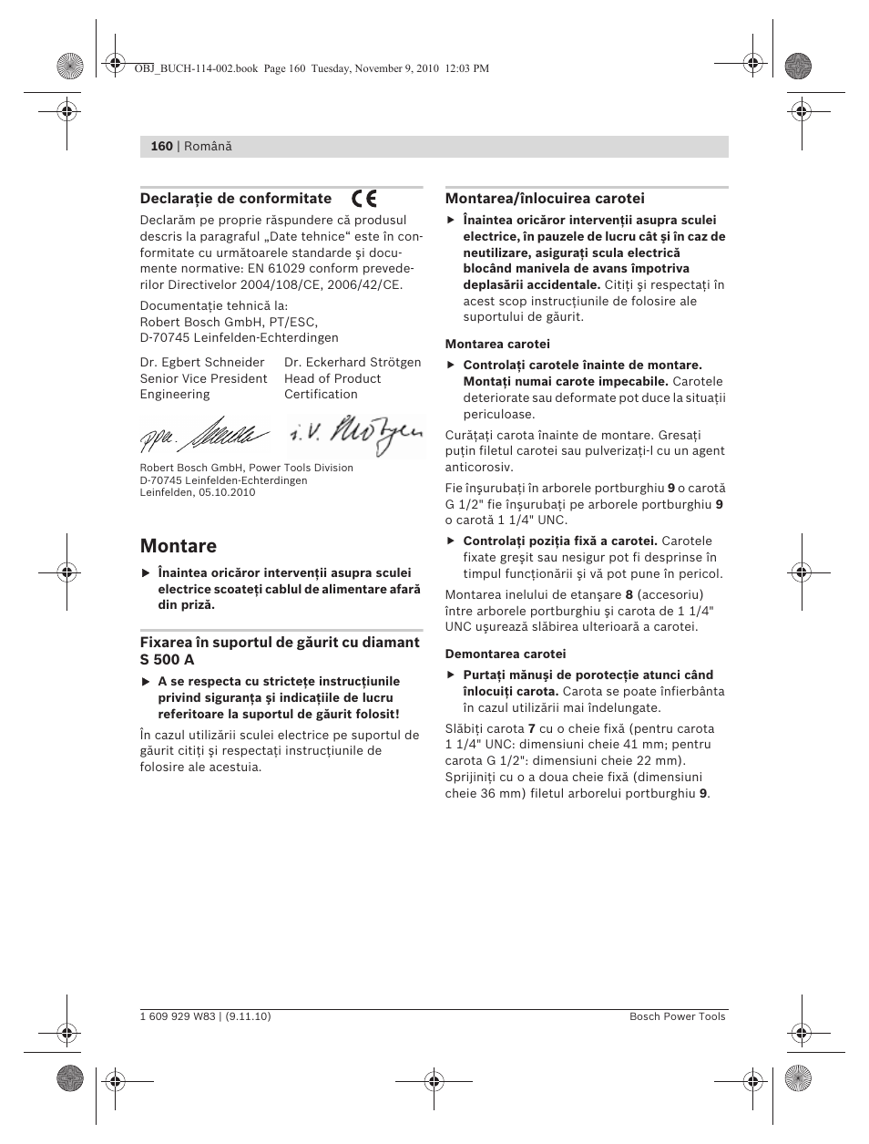 Montare | Bosch GDB 2500 WE Professional User Manual | Page 160 / 270