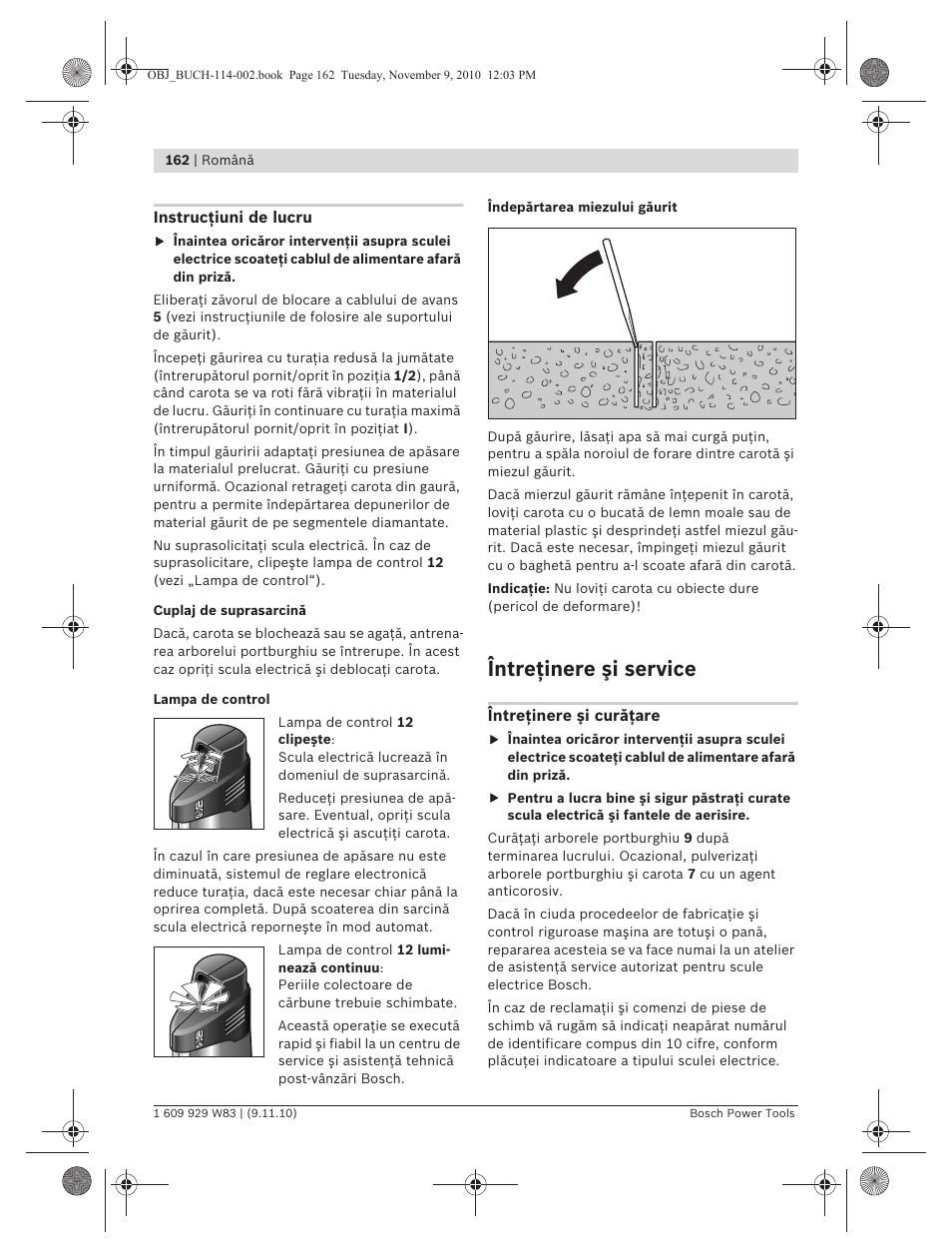 Întreţinere şi service | Bosch GDB 2500 WE Professional User Manual | Page 162 / 270