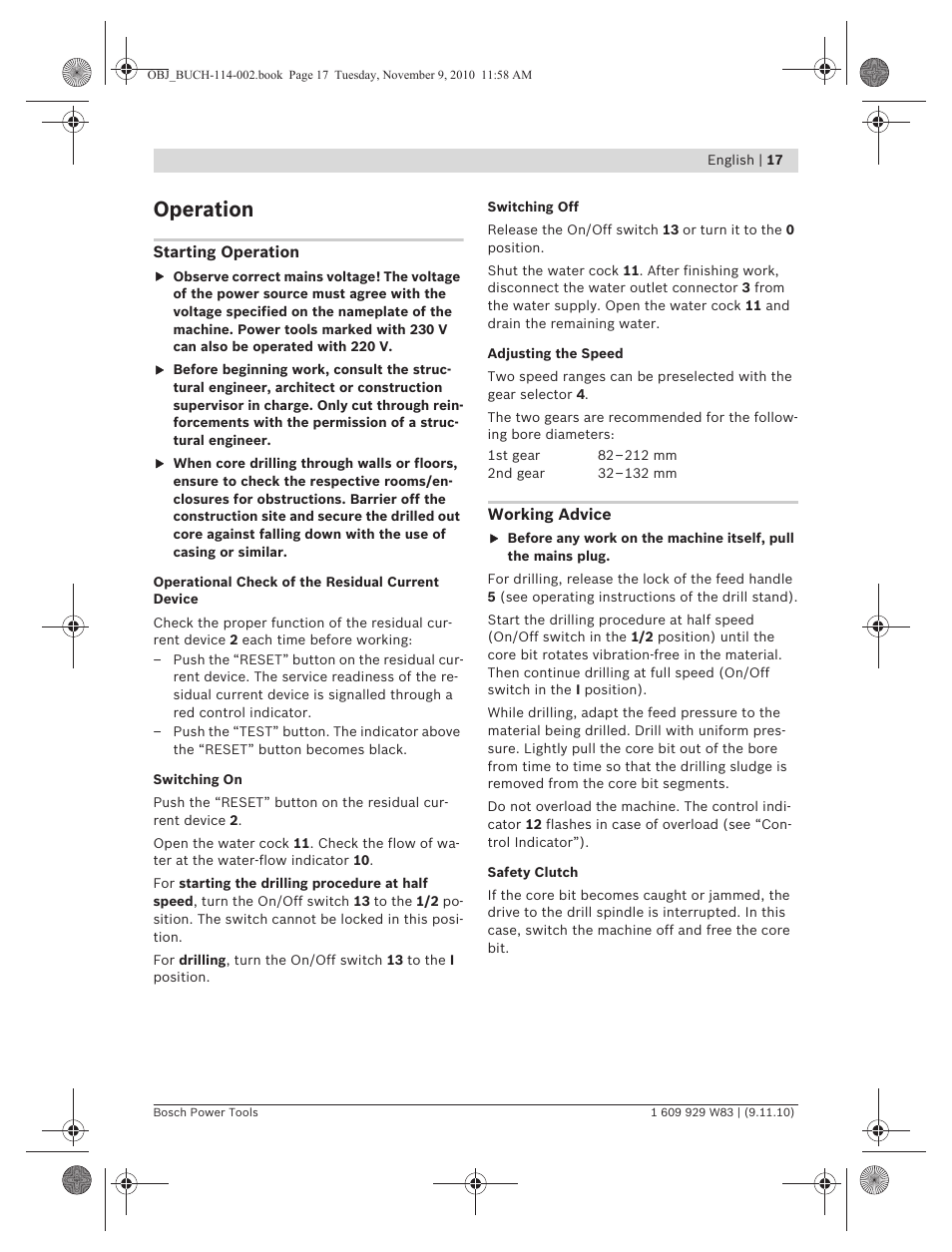 Operation | Bosch GDB 2500 WE Professional User Manual | Page 17 / 270