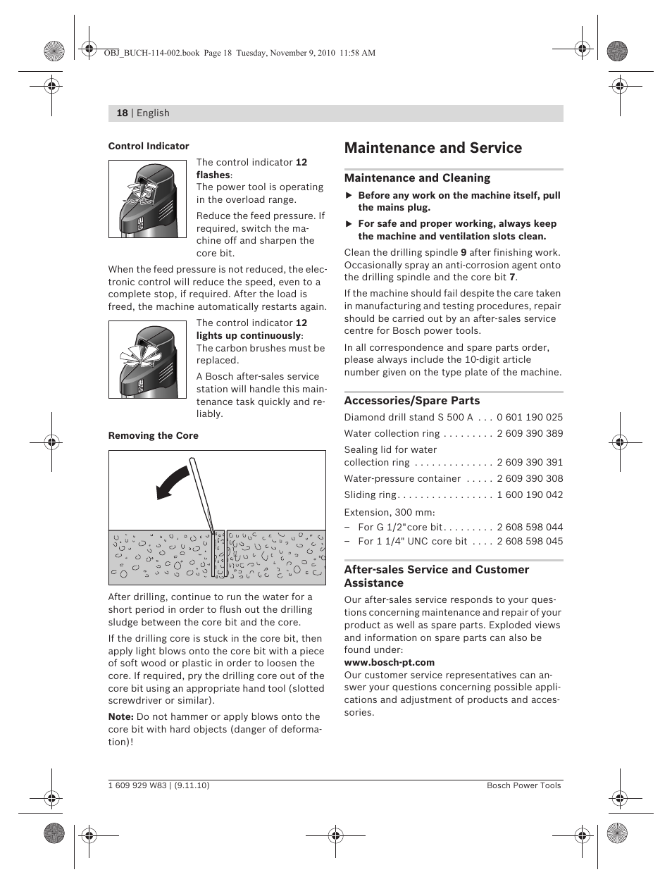 Maintenance and service | Bosch GDB 2500 WE Professional User Manual | Page 18 / 270