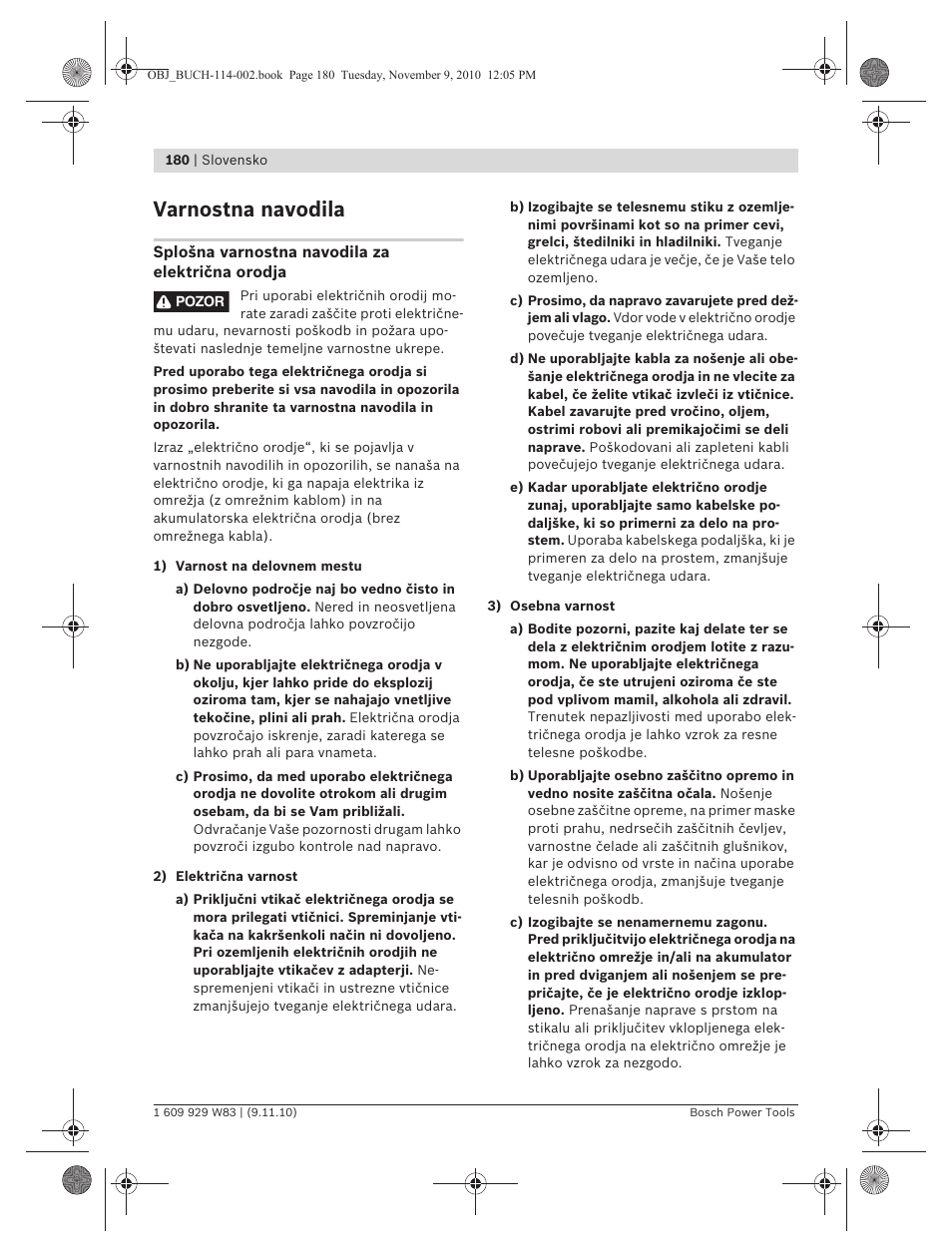 Varnostna navodila | Bosch GDB 2500 WE Professional User Manual | Page 180 / 270