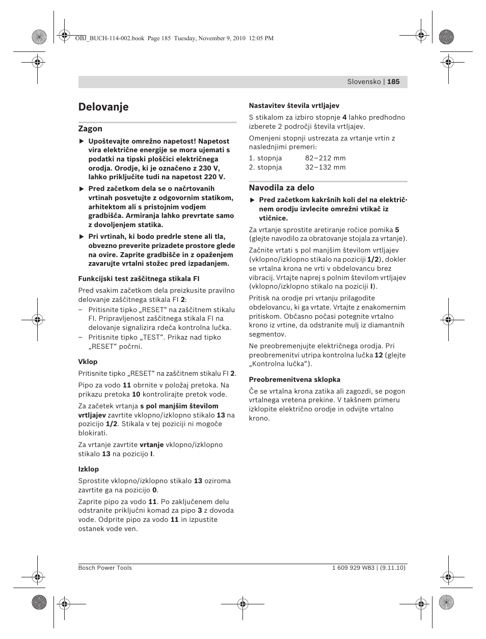 Delovanje | Bosch GDB 2500 WE Professional User Manual | Page 185 / 270