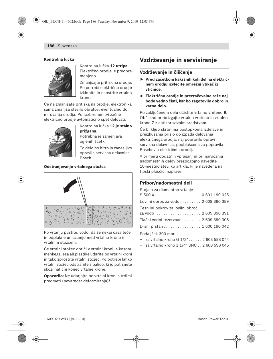 Vzdrževanje in servisiranje | Bosch GDB 2500 WE Professional User Manual | Page 186 / 270
