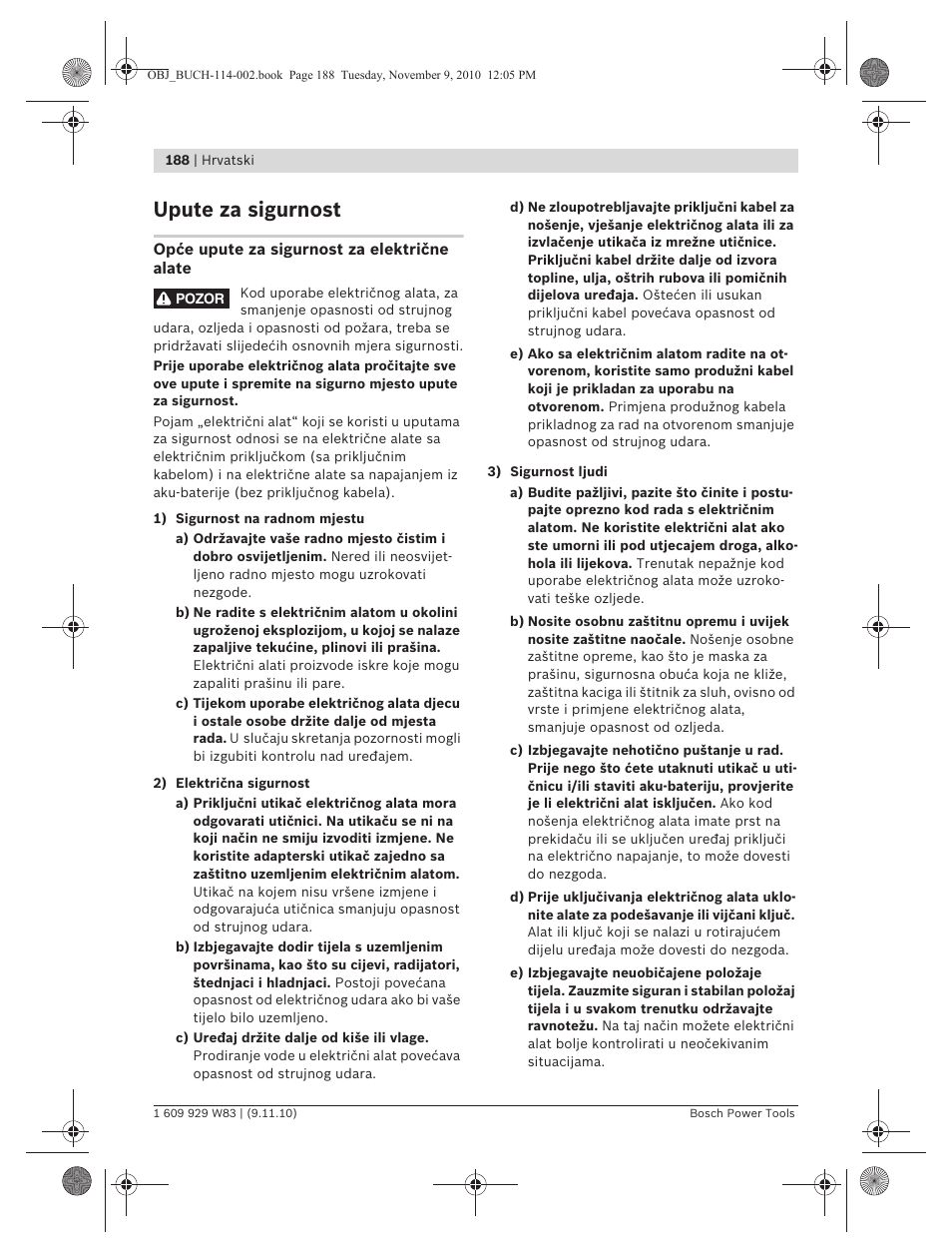 Upute za sigurnost | Bosch GDB 2500 WE Professional User Manual | Page 188 / 270
