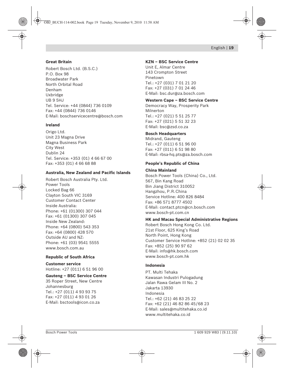 Bosch GDB 2500 WE Professional User Manual | Page 19 / 270