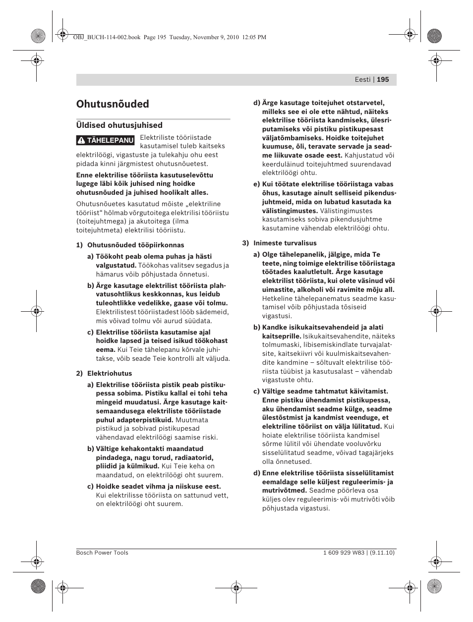 Ohutusnõuded | Bosch GDB 2500 WE Professional User Manual | Page 195 / 270