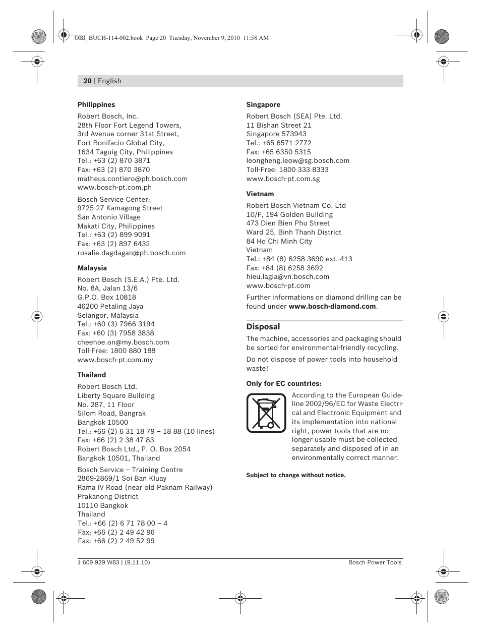 Bosch GDB 2500 WE Professional User Manual | Page 20 / 270