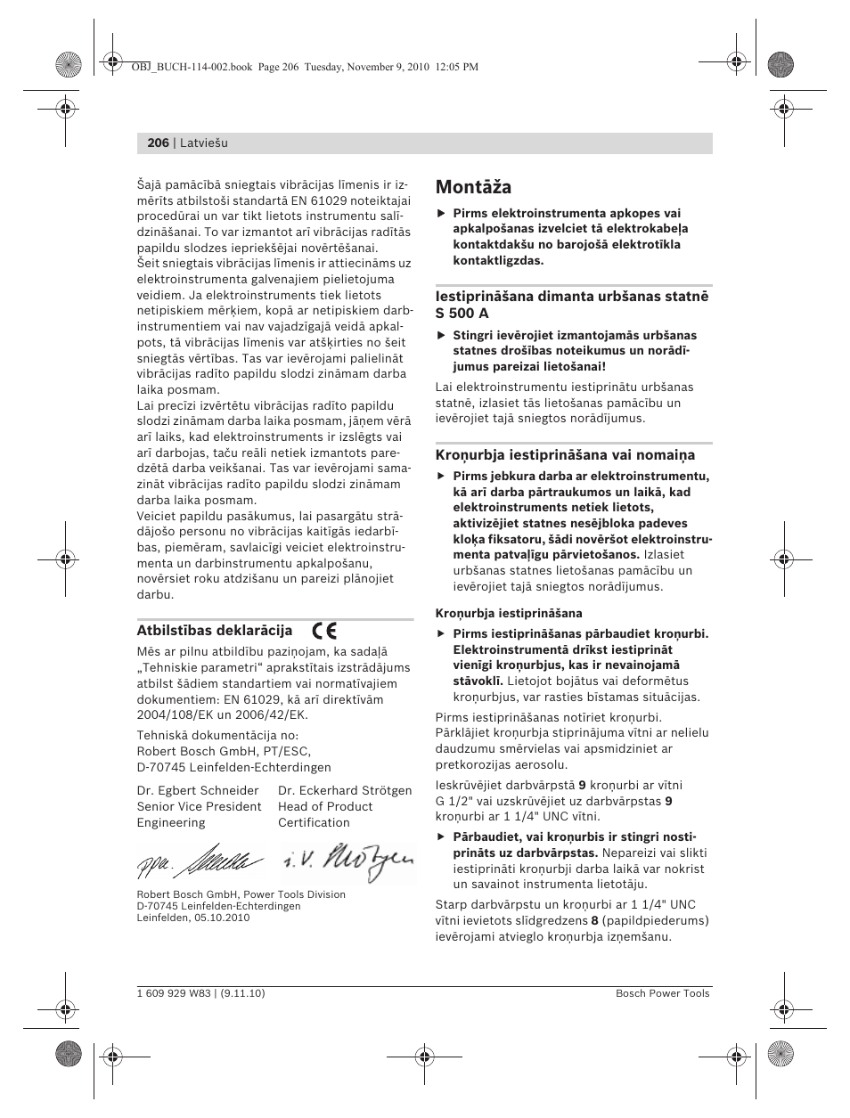 Montāža | Bosch GDB 2500 WE Professional User Manual | Page 206 / 270