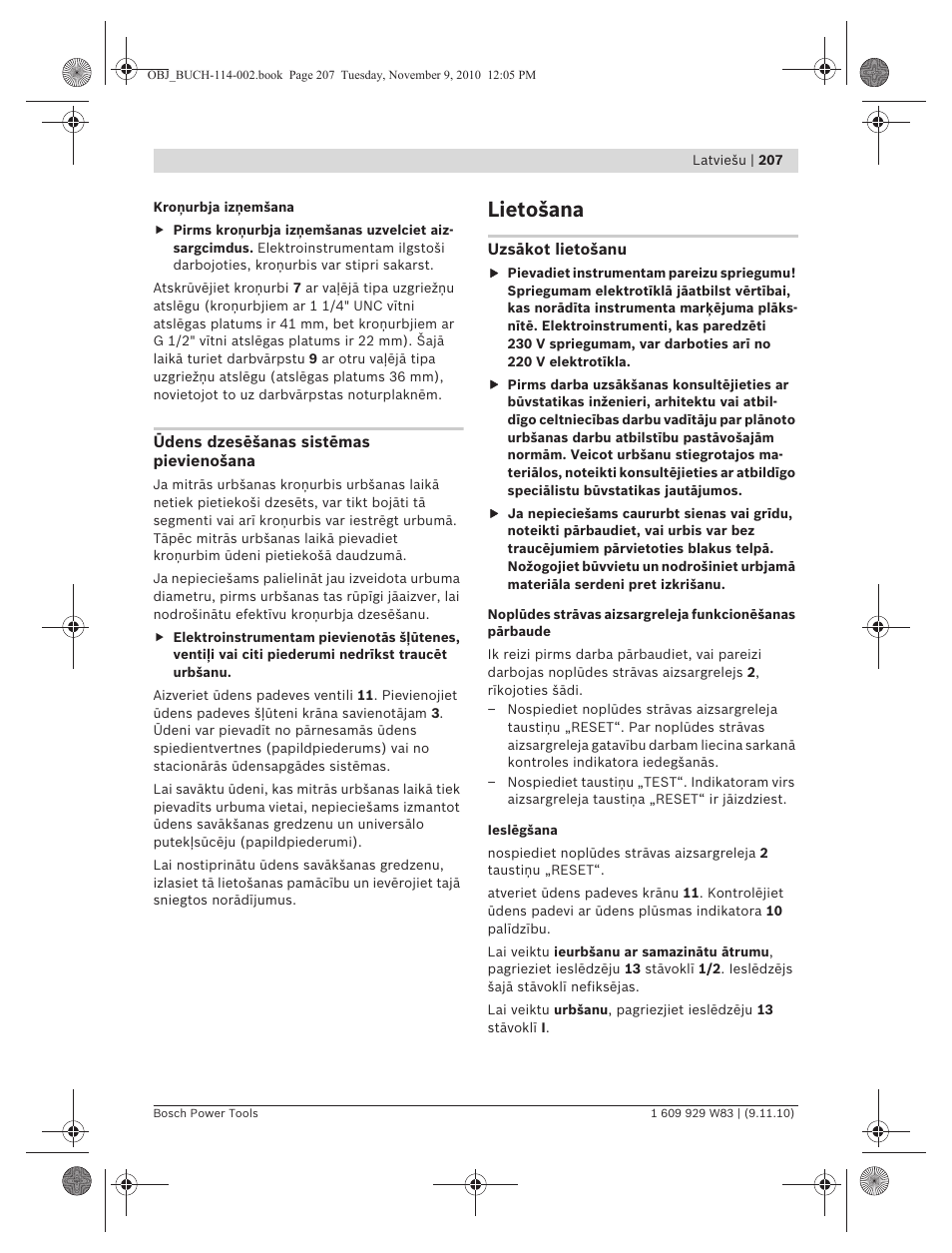 Lietošana | Bosch GDB 2500 WE Professional User Manual | Page 207 / 270