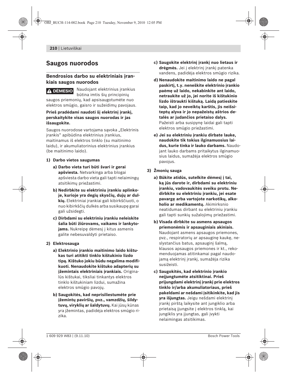Saugos nuorodos | Bosch GDB 2500 WE Professional User Manual | Page 210 / 270