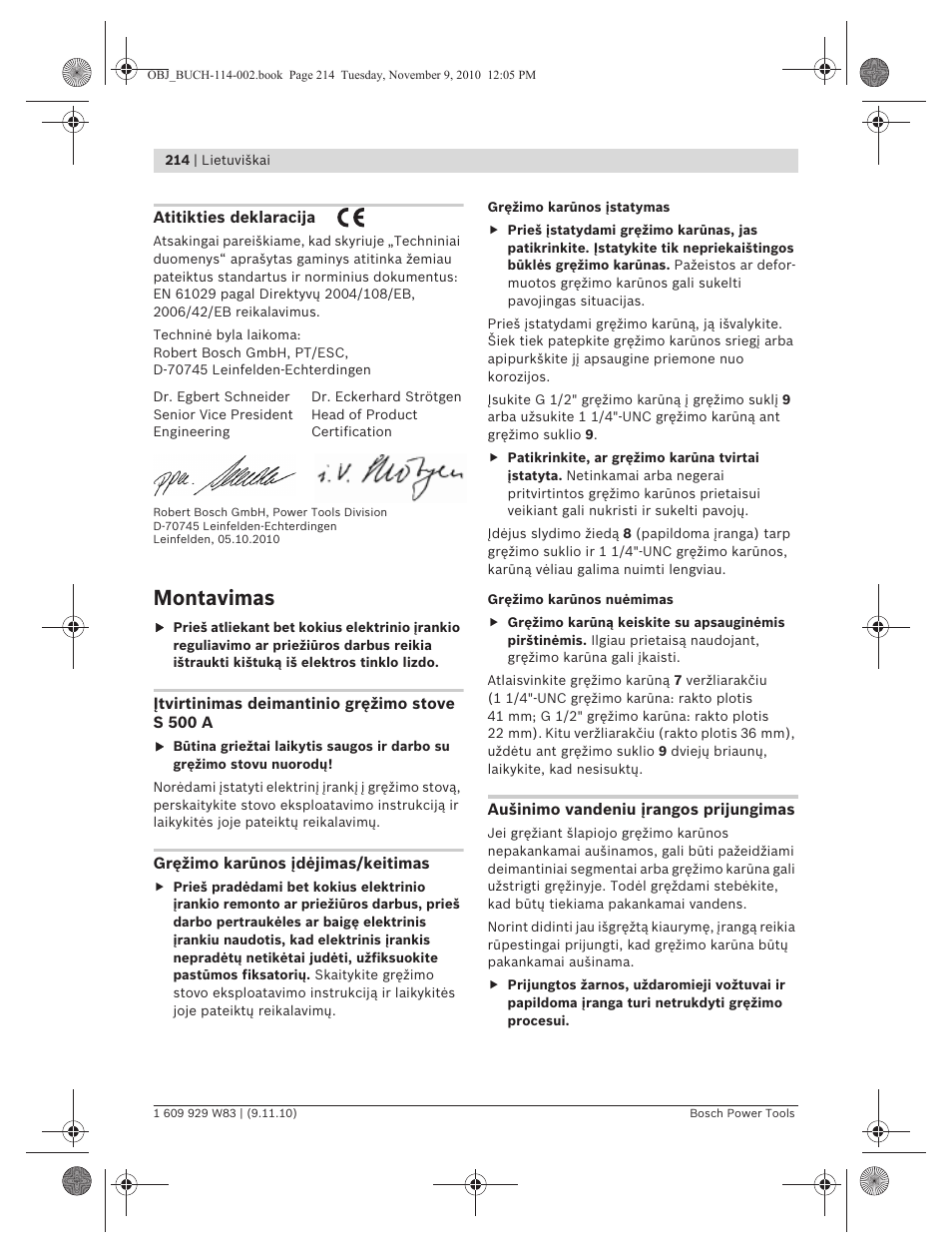 Montavimas | Bosch GDB 2500 WE Professional User Manual | Page 214 / 270