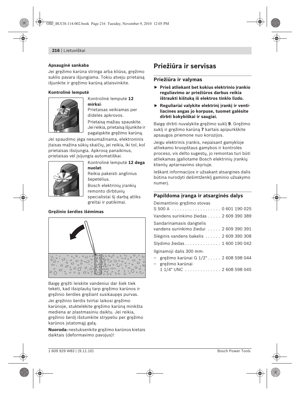 Priežiūra ir servisas | Bosch GDB 2500 WE Professional User Manual | Page 216 / 270