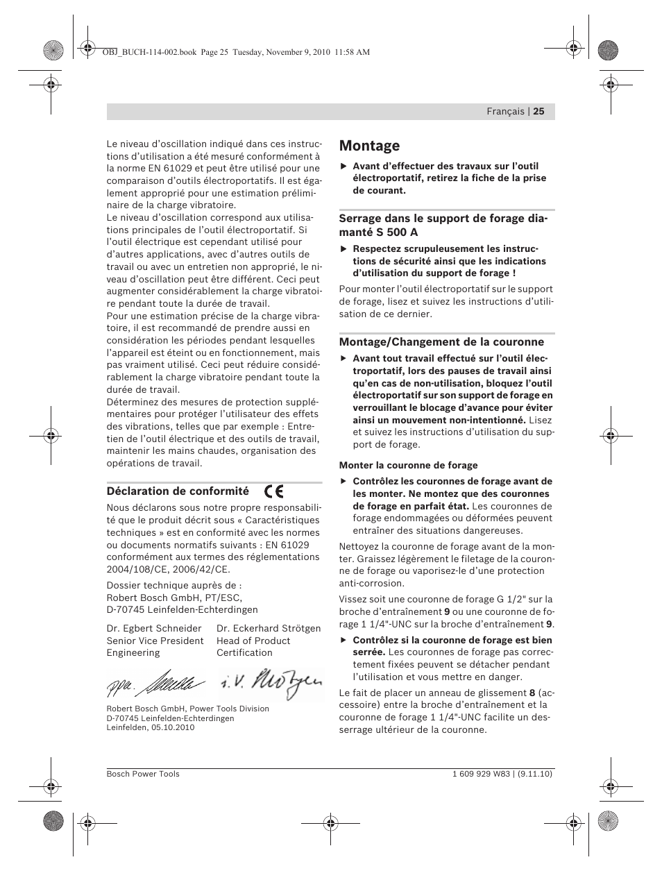 Montage | Bosch GDB 2500 WE Professional User Manual | Page 25 / 270