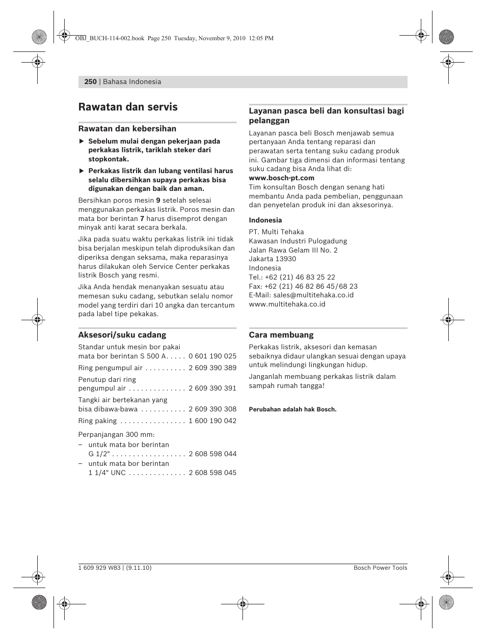 Rawatan dan servis | Bosch GDB 2500 WE Professional User Manual | Page 250 / 270