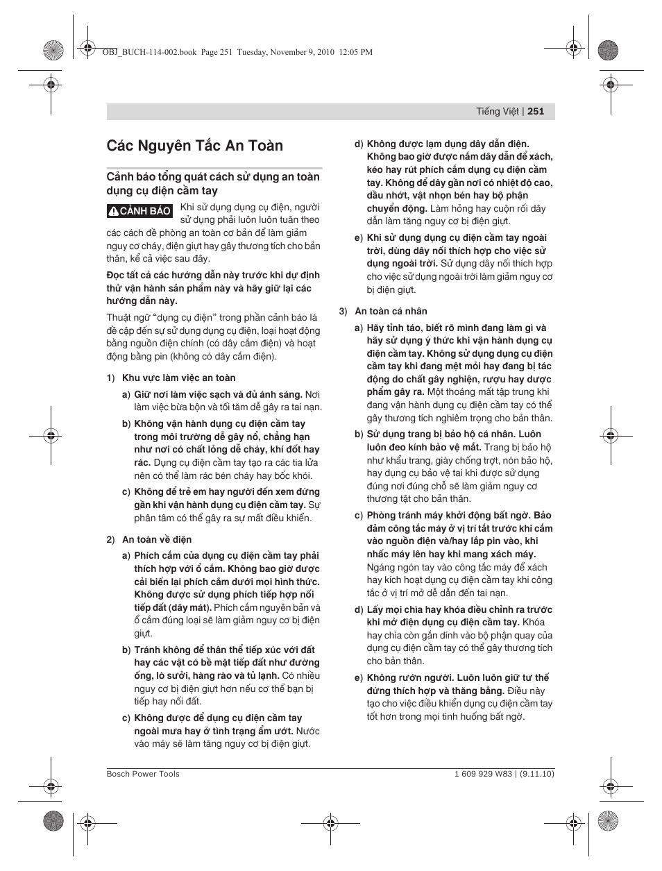 C¯c nguy›n täc an toμn | Bosch GDB 2500 WE Professional User Manual | Page 251 / 270
