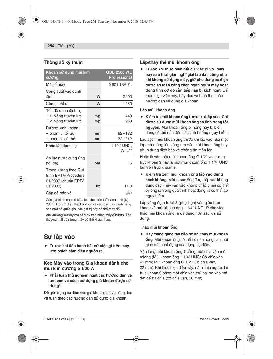 Sú läp vμo | Bosch GDB 2500 WE Professional User Manual | Page 254 / 270