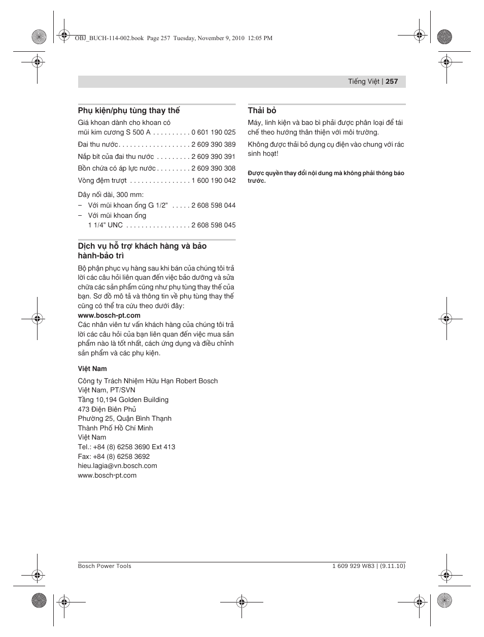 Bosch GDB 2500 WE Professional User Manual | Page 257 / 270