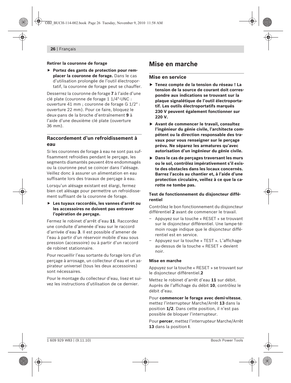 Mise en marche | Bosch GDB 2500 WE Professional User Manual | Page 26 / 270