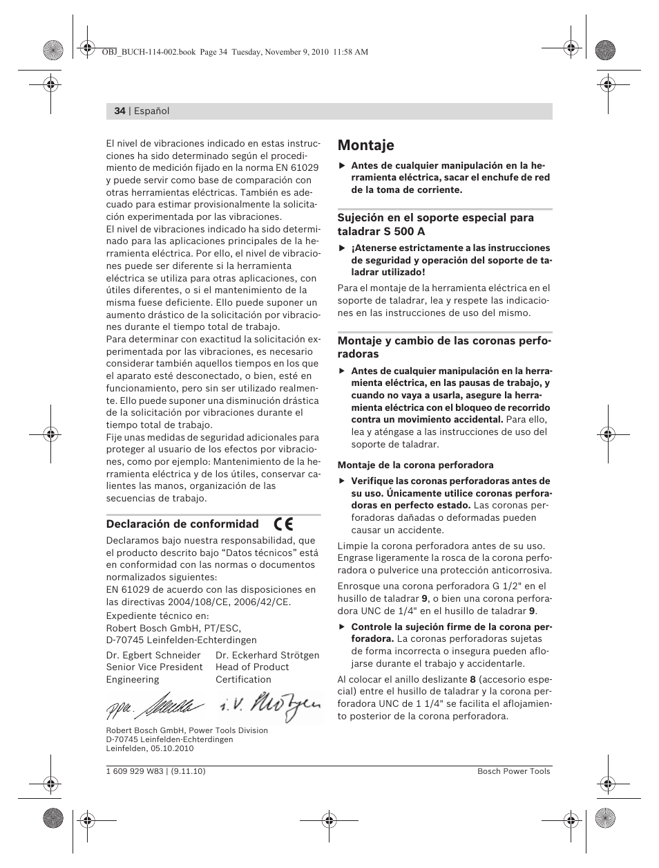 Montaje | Bosch GDB 2500 WE Professional User Manual | Page 34 / 270