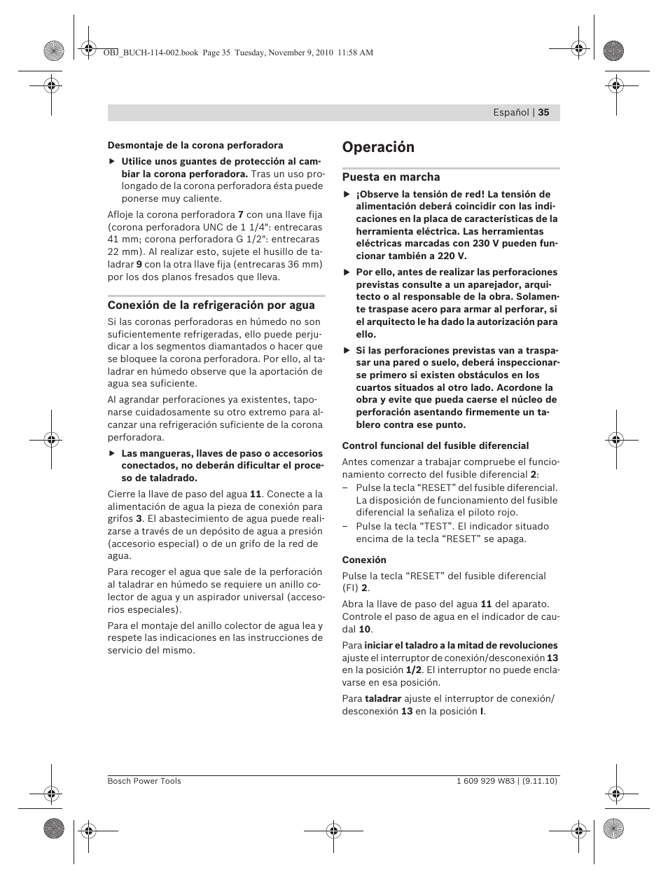 Operación | Bosch GDB 2500 WE Professional User Manual | Page 35 / 270