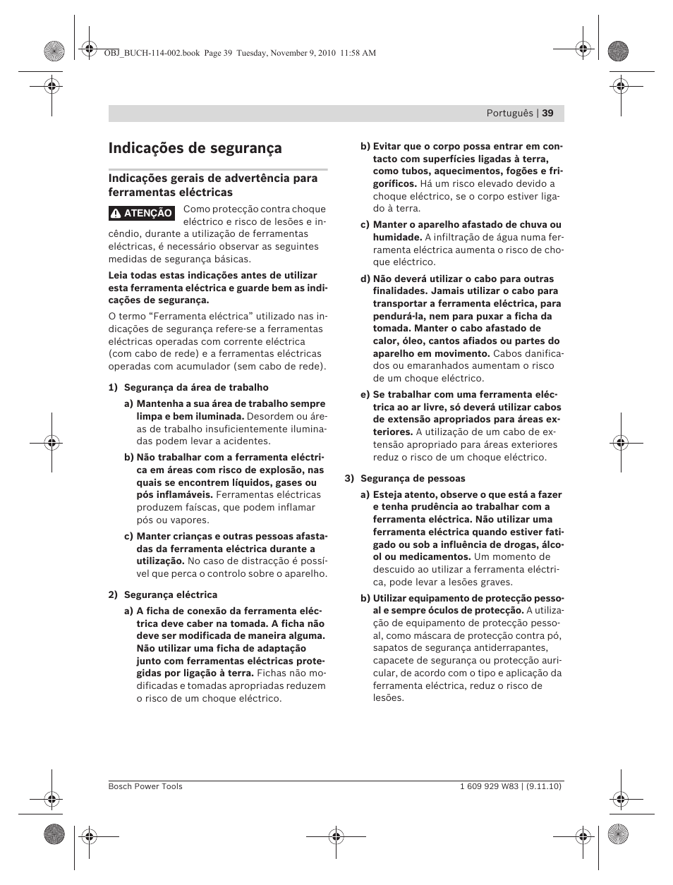 Indicações de segurança | Bosch GDB 2500 WE Professional User Manual | Page 39 / 270