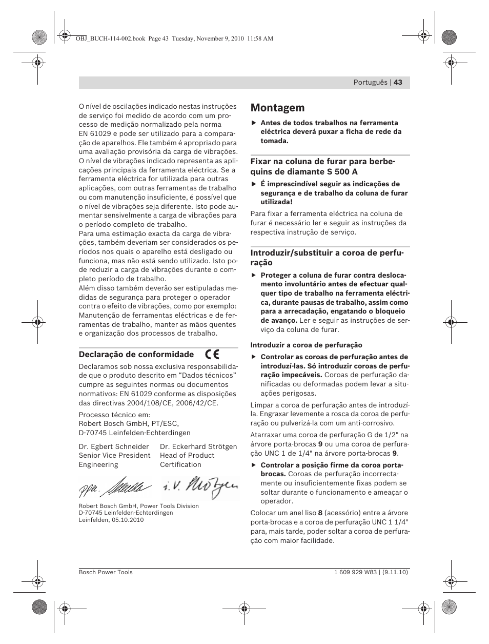Montagem | Bosch GDB 2500 WE Professional User Manual | Page 43 / 270