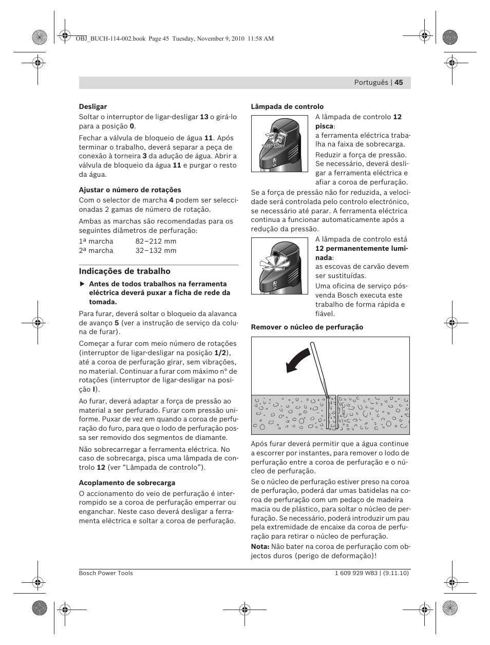 Bosch GDB 2500 WE Professional User Manual | Page 45 / 270