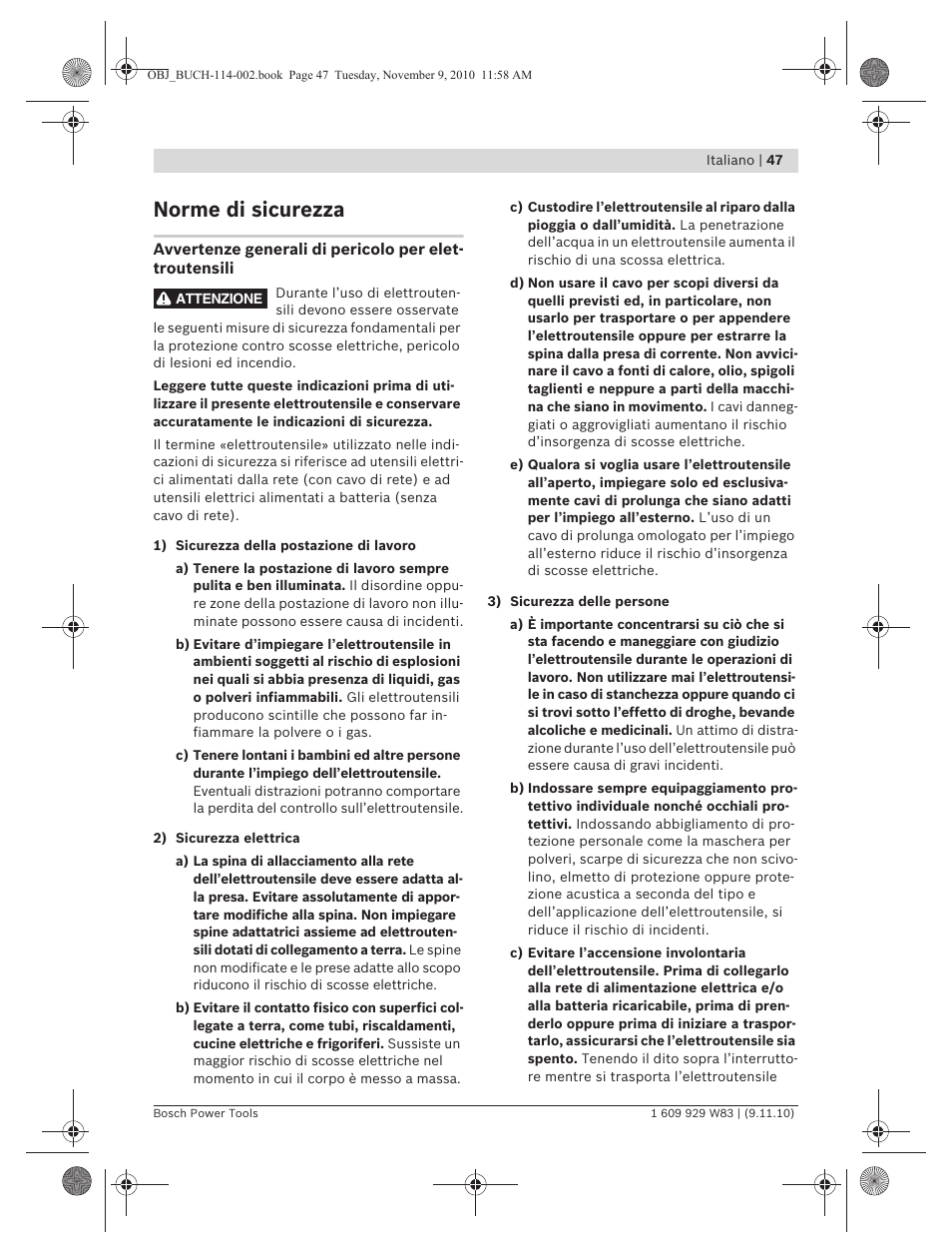 Norme di sicurezza | Bosch GDB 2500 WE Professional User Manual | Page 47 / 270