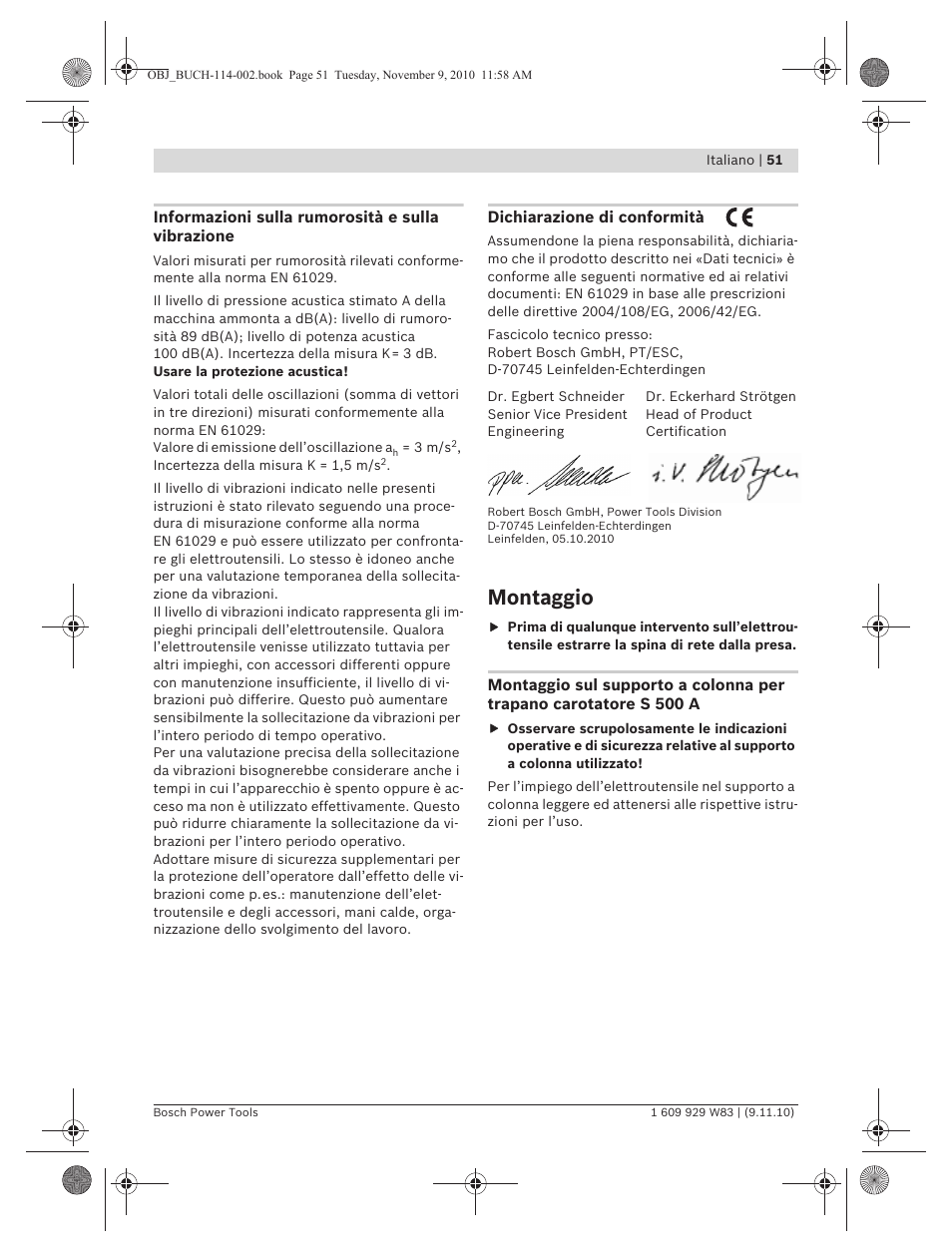 Montaggio | Bosch GDB 2500 WE Professional User Manual | Page 51 / 270