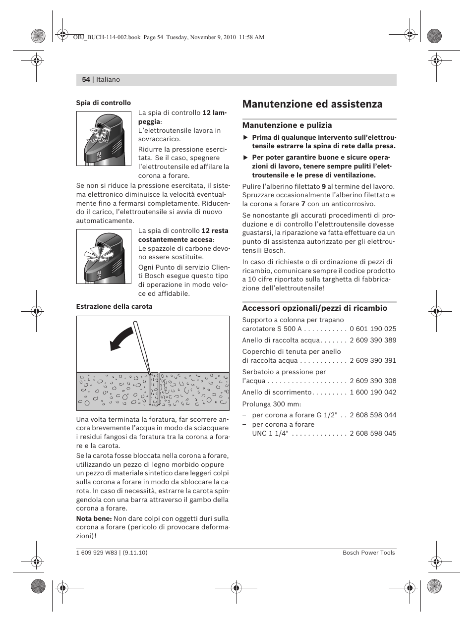Manutenzione ed assistenza | Bosch GDB 2500 WE Professional User Manual | Page 54 / 270