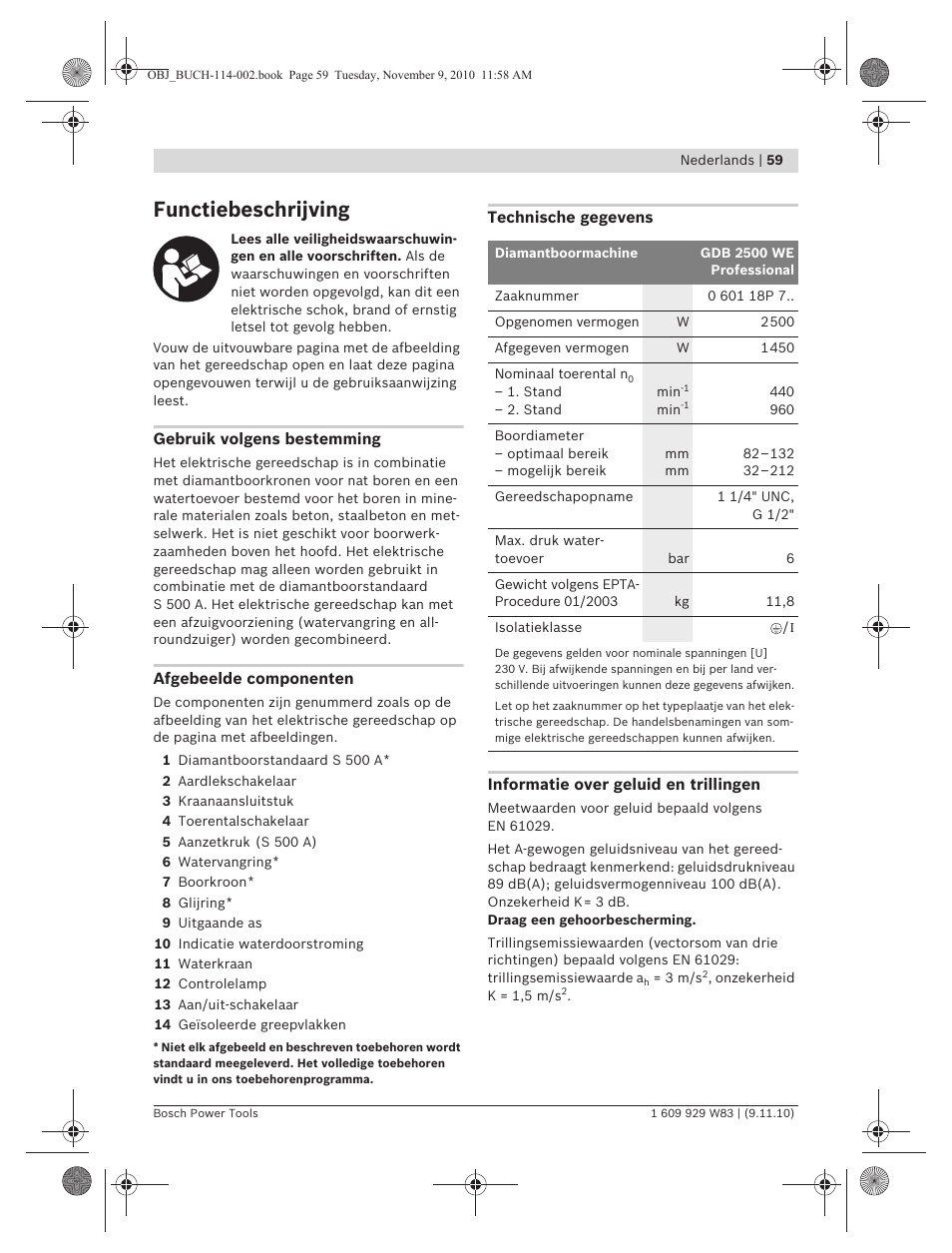 Functiebeschrijving | Bosch GDB 2500 WE Professional User Manual | Page 59 / 270