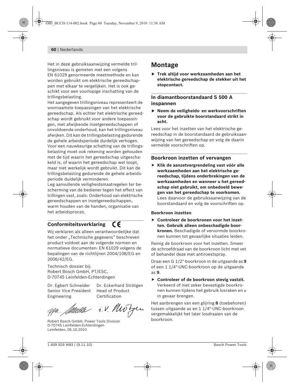 Montage | Bosch GDB 2500 WE Professional User Manual | Page 60 / 270